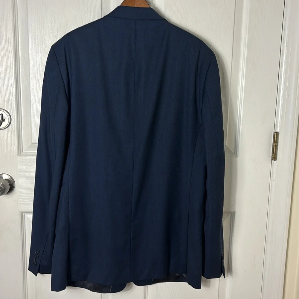 CALVIN KLEIN Blue double breasted 100% wool blazer natural stretch size 44L